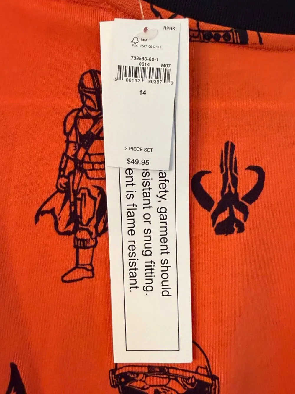 Gap Kids Star Wars The Mandalorian Orange Plaid Sleep Pajama Top Shirt Sz 14 NWT